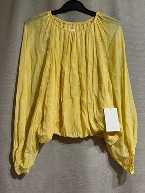 Parker "Dandelion" Yellow and Silver Shimmer Metallic Blouse Sz‎ L Glam Feminine